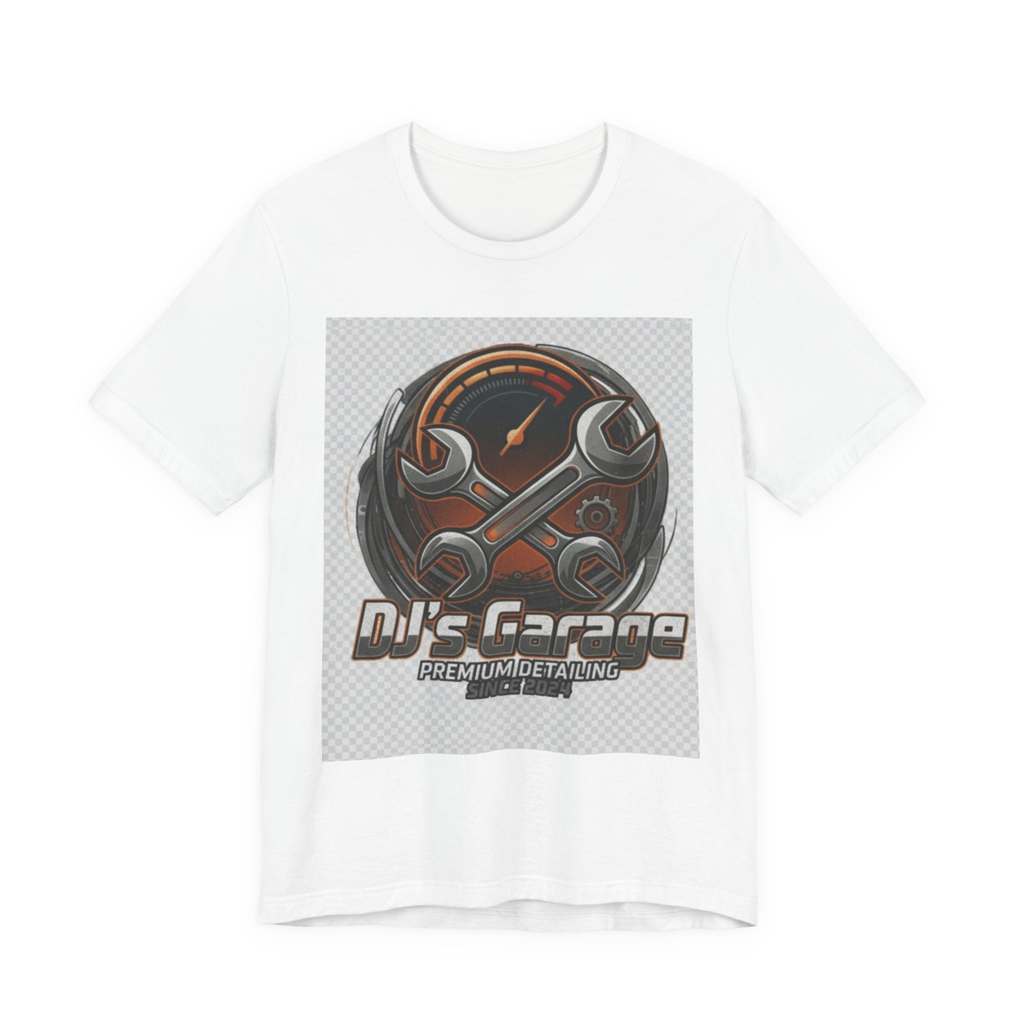 DJ's Garage Wrench & Speedometer Tee for car enthusiasts — Est. 2024 Printify
