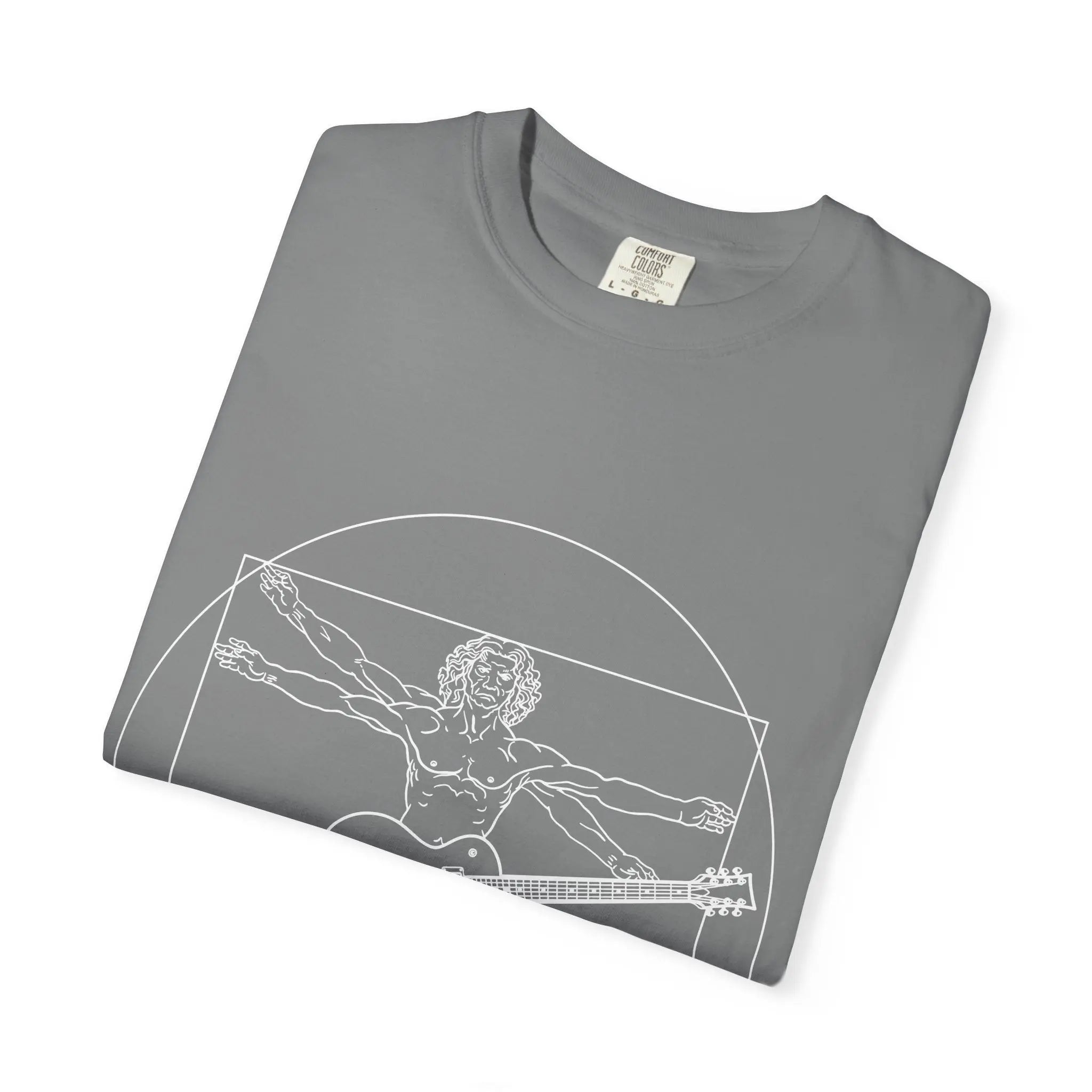Da Vinci's Vitruvian Man with a Guitar T-Shirt — Classic White Garment-Dyed Tee Printify