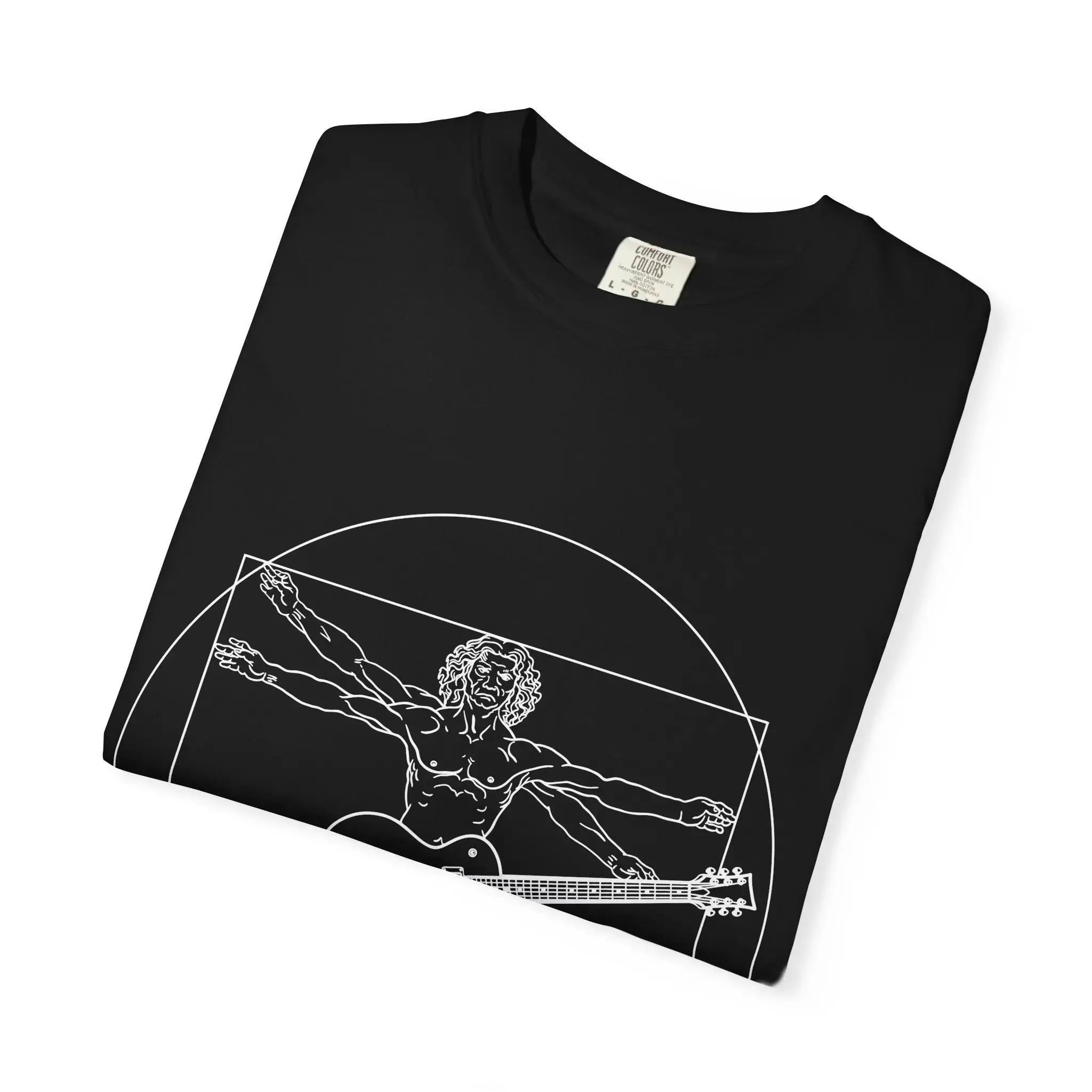 Da Vinci's Vitruvian Man with a Guitar T-Shirt — Classic White Garment-Dyed Tee Printify