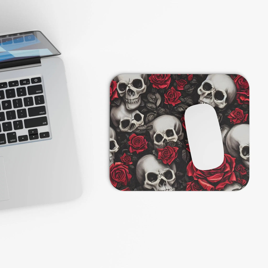 Skull and Rose Mouse Pad (Rectangle) Printify