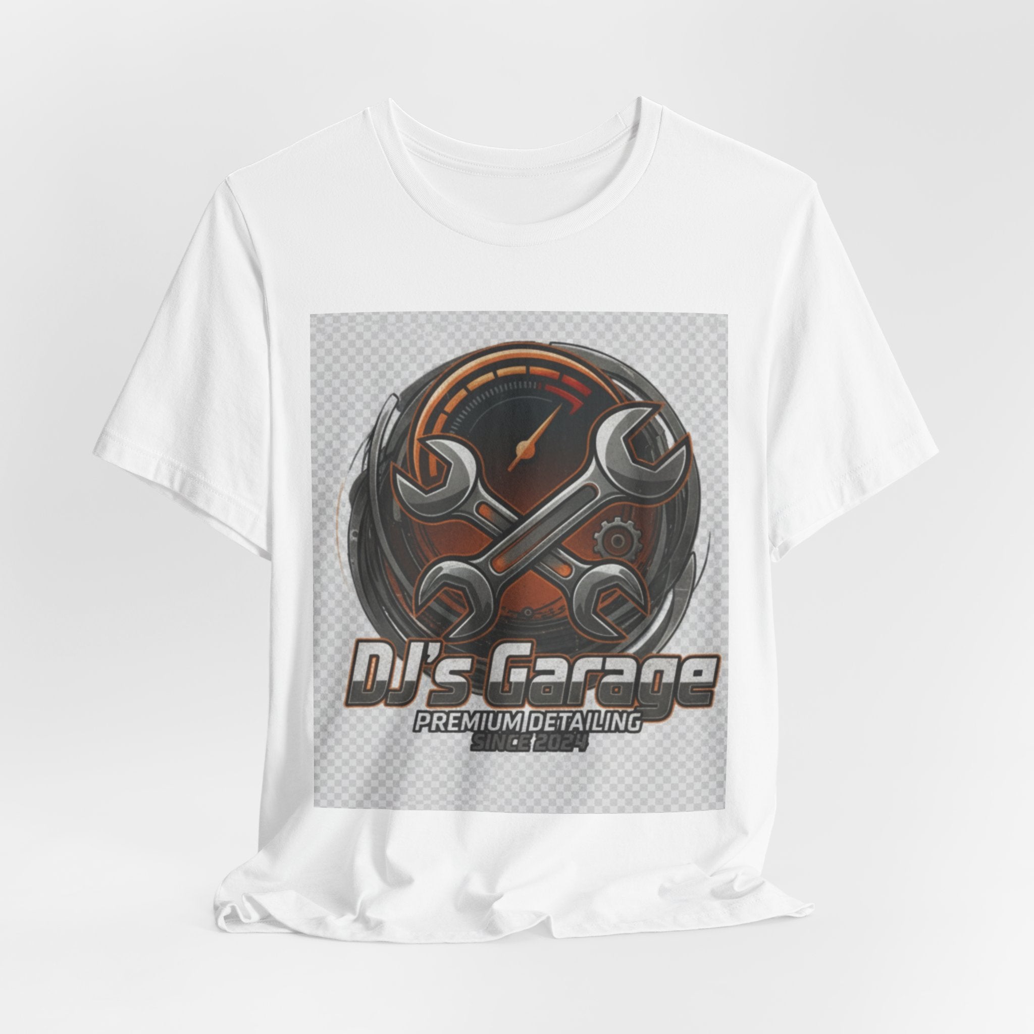 DJ's Garage Wrench & Speedometer Tee for car enthusiasts — Est. 2024 Printify