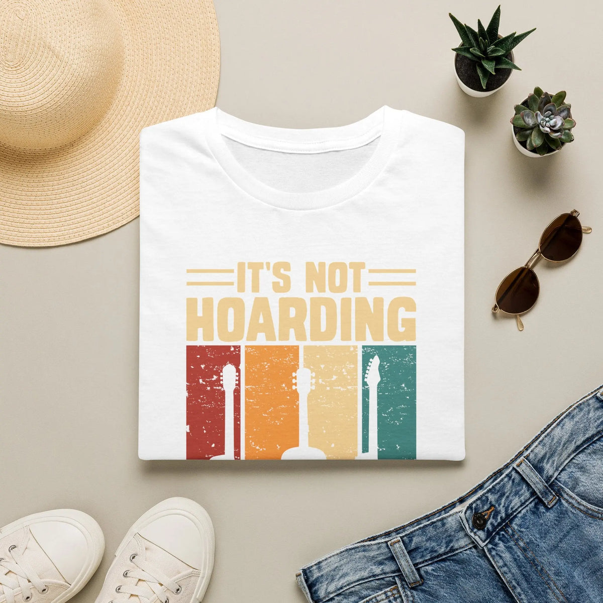 Guitar Lover T-Shirt — "It's Not Hoarding If It's Guitars" Vintage Music Tee Printify