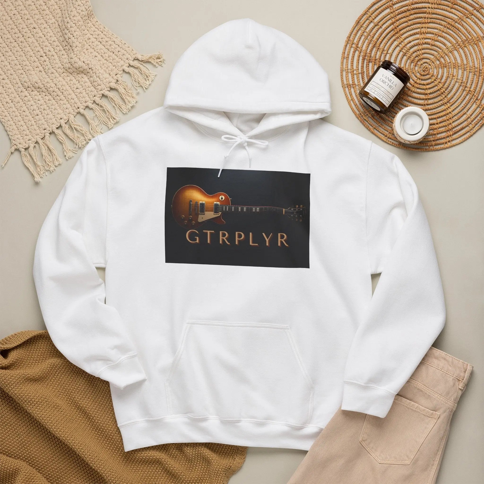 Guitar Player Graphic Hoodie — 'GTRPLYR' Vintage Electric Guitar Design Printify