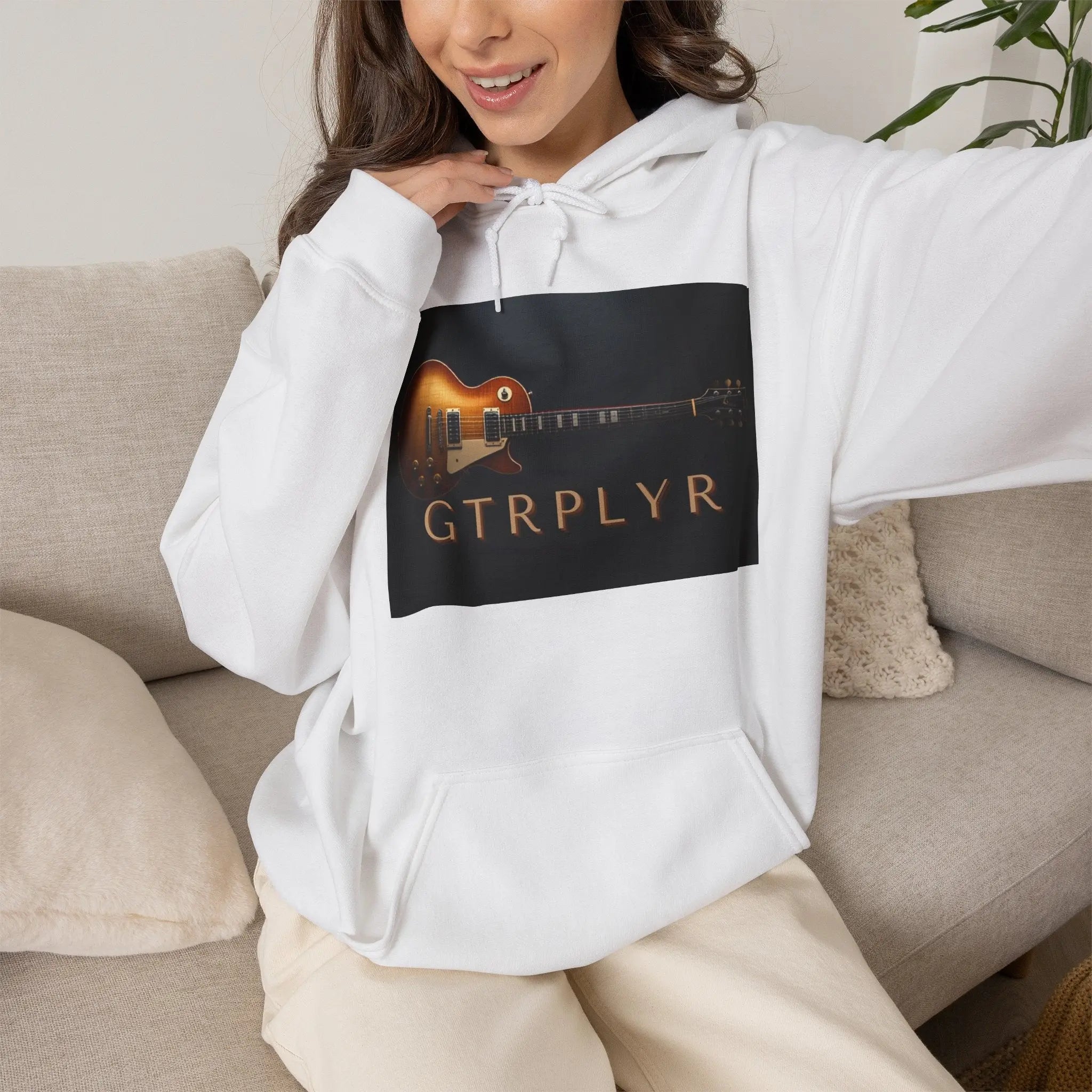 Guitar Player Graphic Hoodie — 'GTRPLYR' Vintage Electric Guitar Design Printify