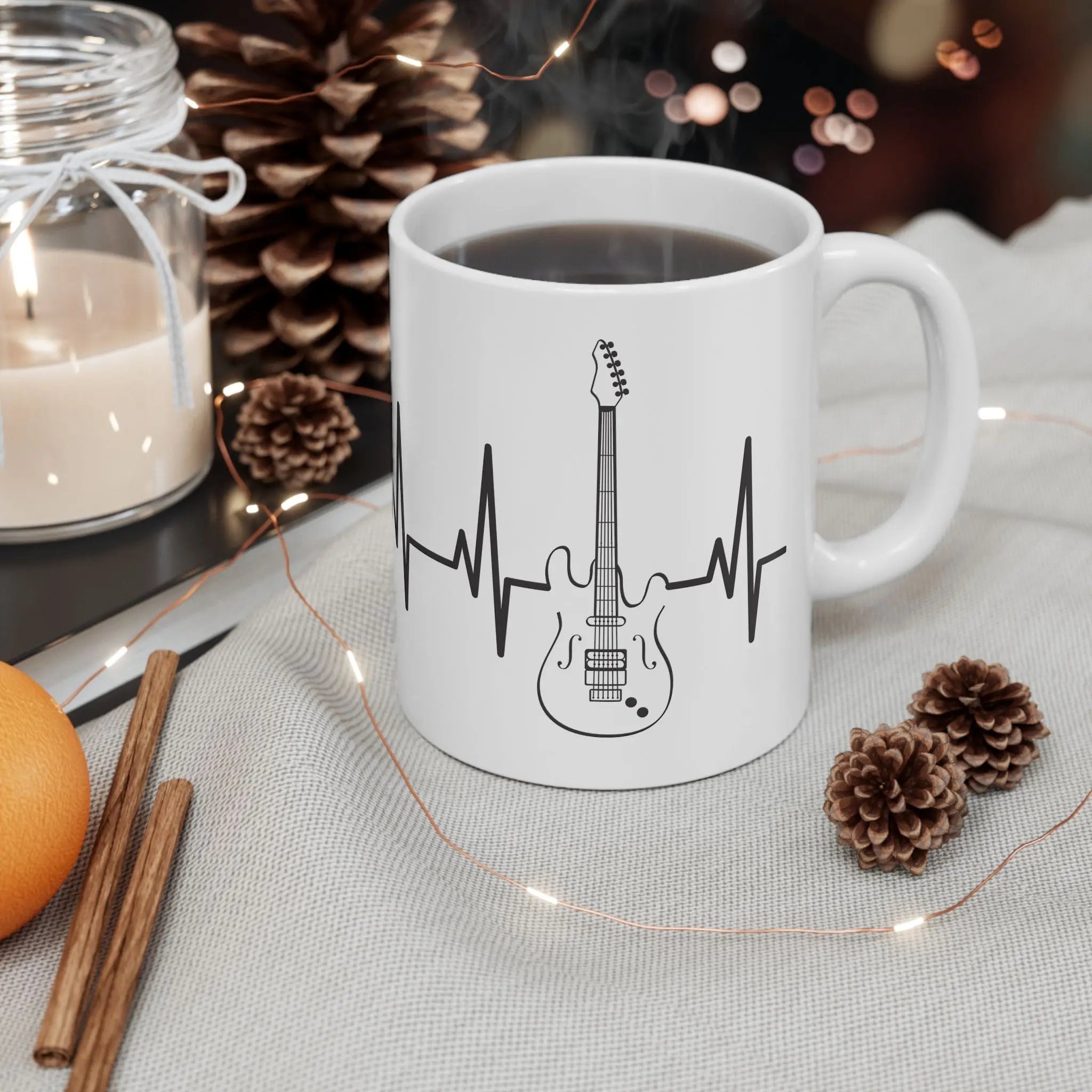 Guitar Heartbeat Ceramic Mug – Music Lover Coffee Cup (11oz/15oz) Printify