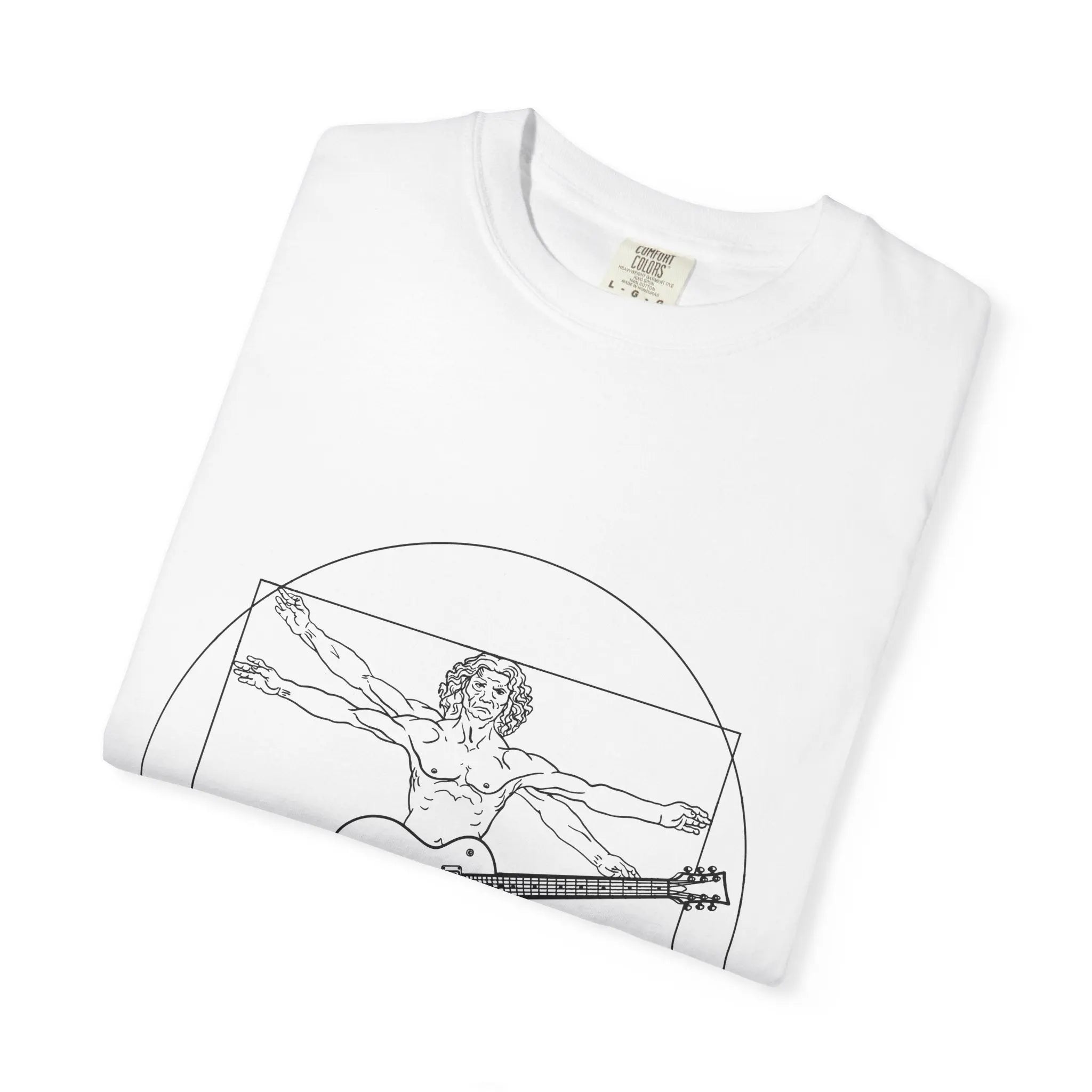 Da Vinci's Vitruvian Man with a Guitar T-Shirt — Classic White Garment-Dyed Tee Printify