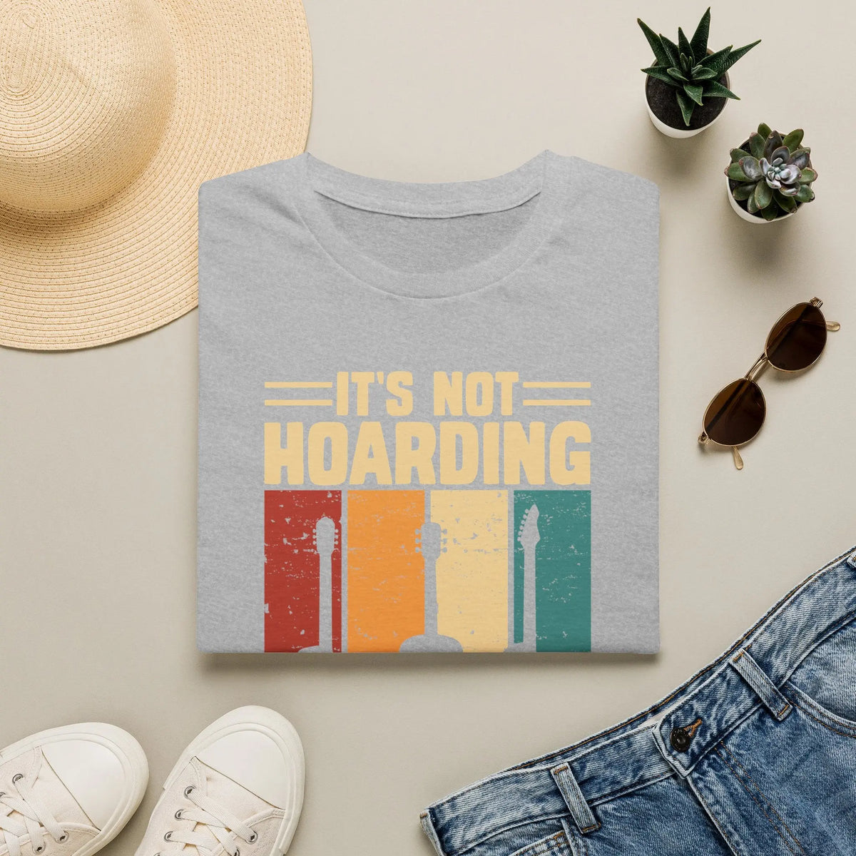 Guitar Lover T-Shirt — "It's Not Hoarding If It's Guitars" Vintage Music Tee Printify