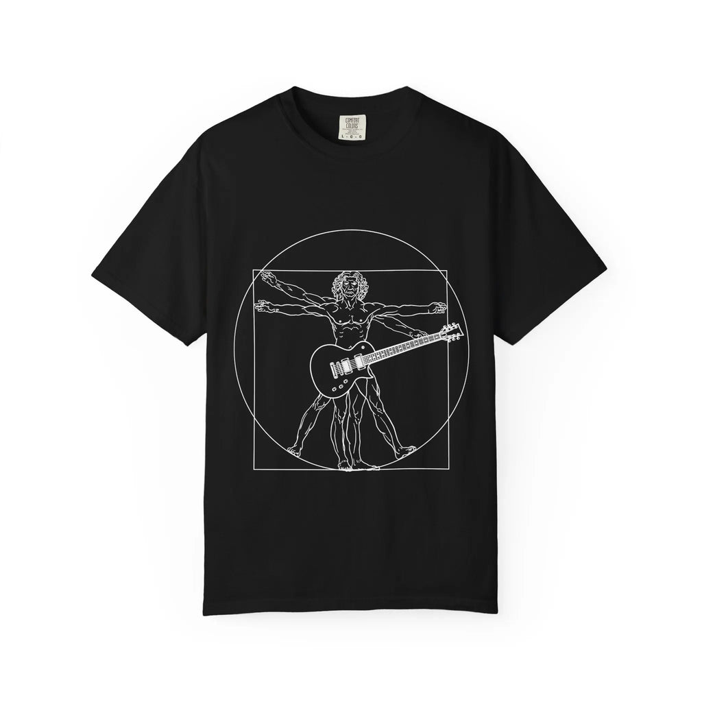 Da Vinci's Vitruvian Man with a Guitar T-Shirt — Classic White Garment-Dyed Tee Printify