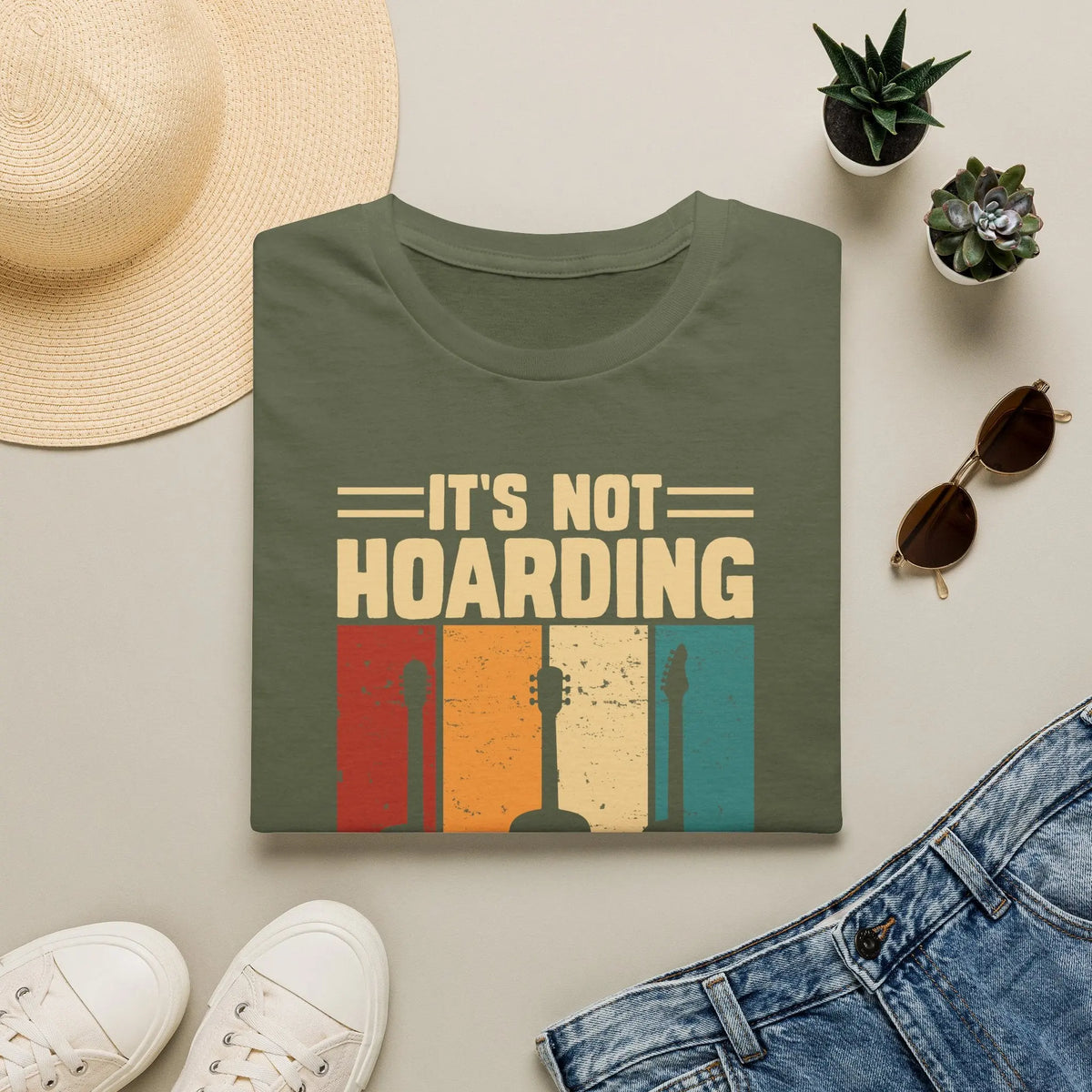 Guitar Lover T-Shirt — "It's Not Hoarding If It's Guitars" Vintage Music Tee Printify