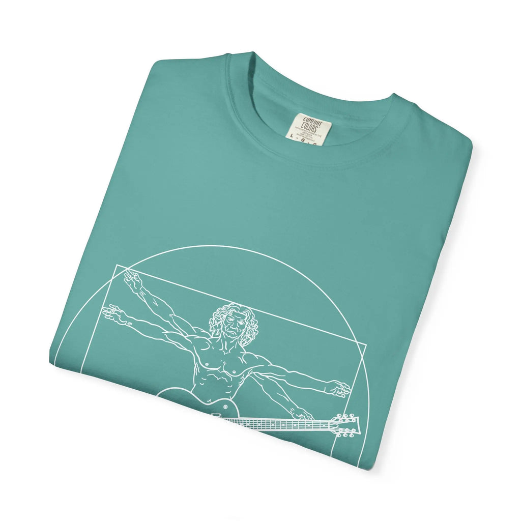 Da Vinci's Vitruvian Man with a Guitar T-Shirt — Classic White Garment-Dyed Tee Printify