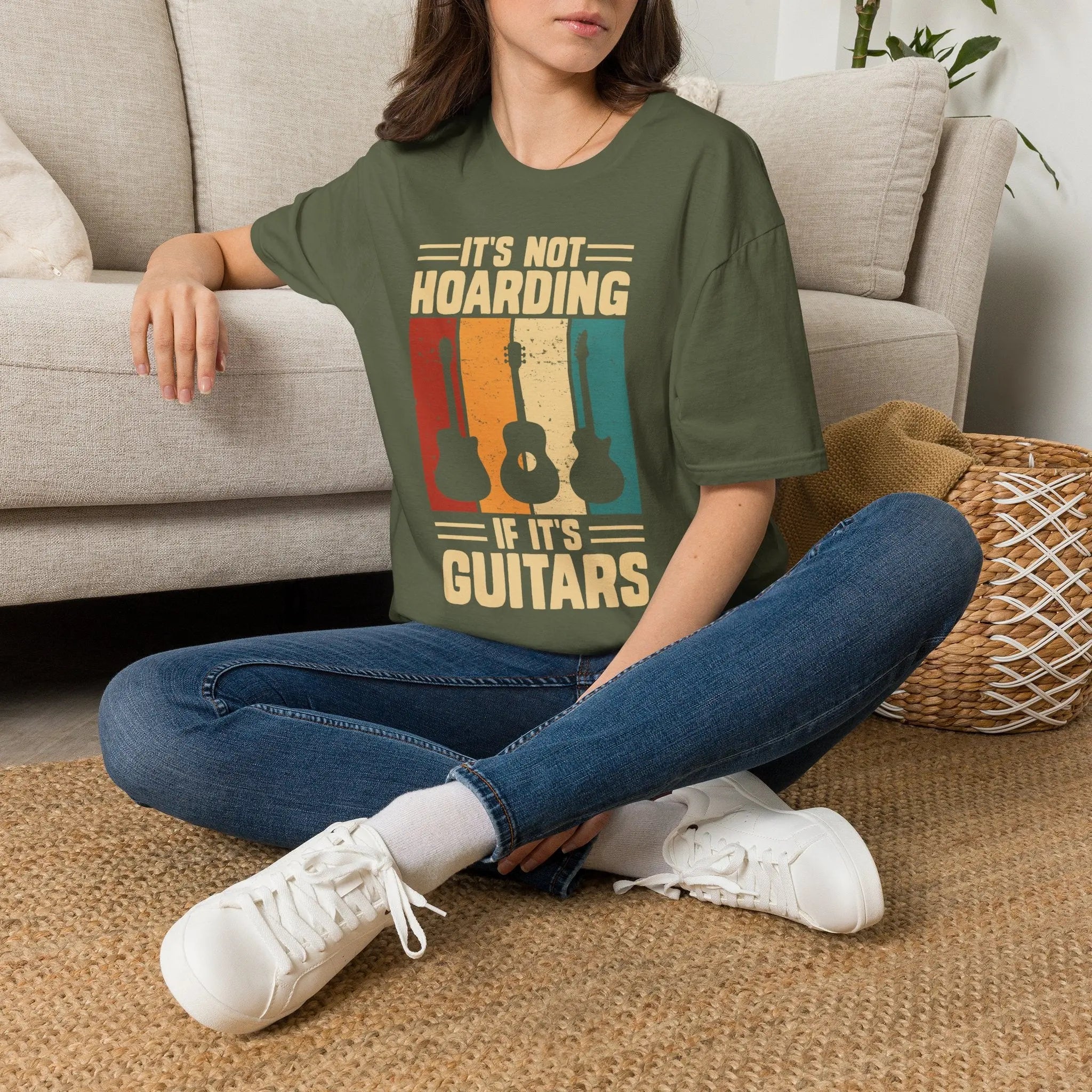 Guitar Lover T-Shirt — "It's Not Hoarding If It's Guitars" Vintage Music Tee Printify