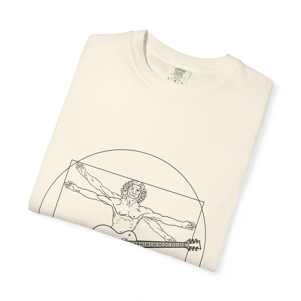 Da Vinci's Vitruvian Man with a Guitar T-Shirt — Classic White Garment-Dyed Tee Printify