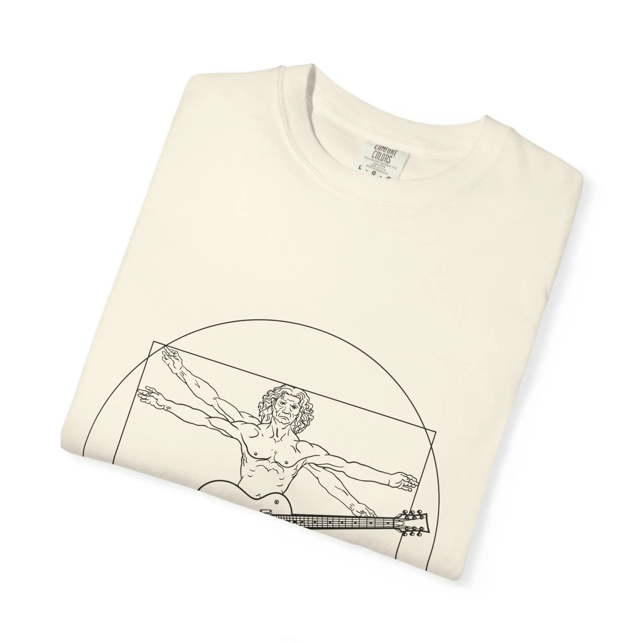 Da Vinci's Vitruvian Man with a Guitar T-Shirt — Classic White Garment-Dyed Tee Printify