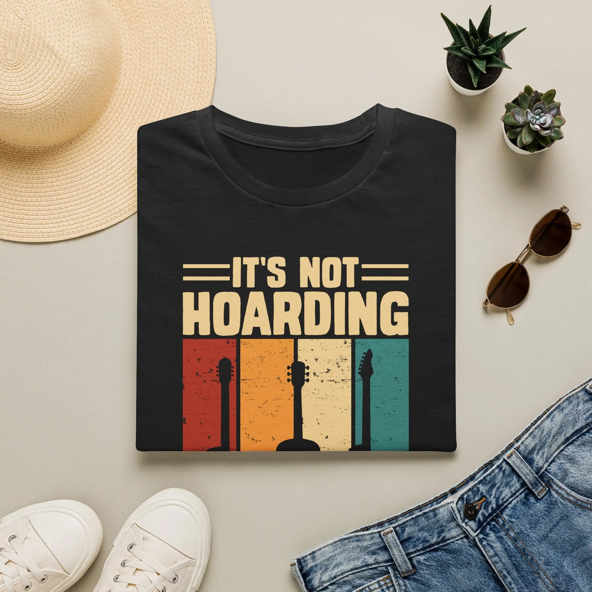 Guitar Lover T-Shirt — "It's Not Hoarding If It's Guitars" Vintage Music Tee Printify